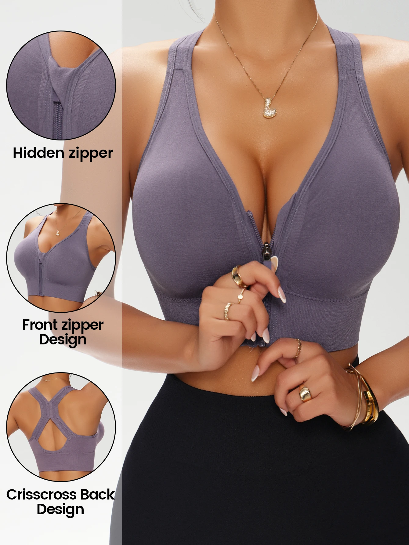 Women's Zip Front Solid Color  - Underwire Bra Padded 리뷰 및 가격