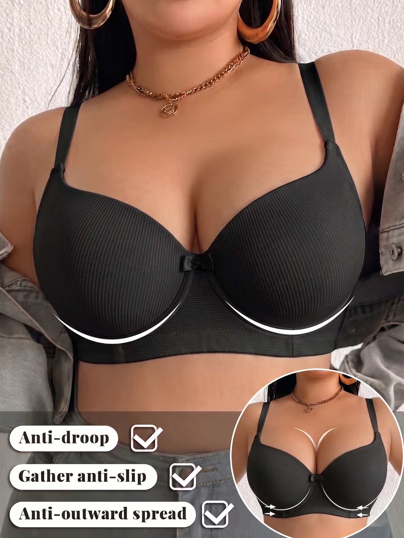 Plus Size Ribbed Women Bra Thi - Plunge Bra Push Up 리뷰 및 가격